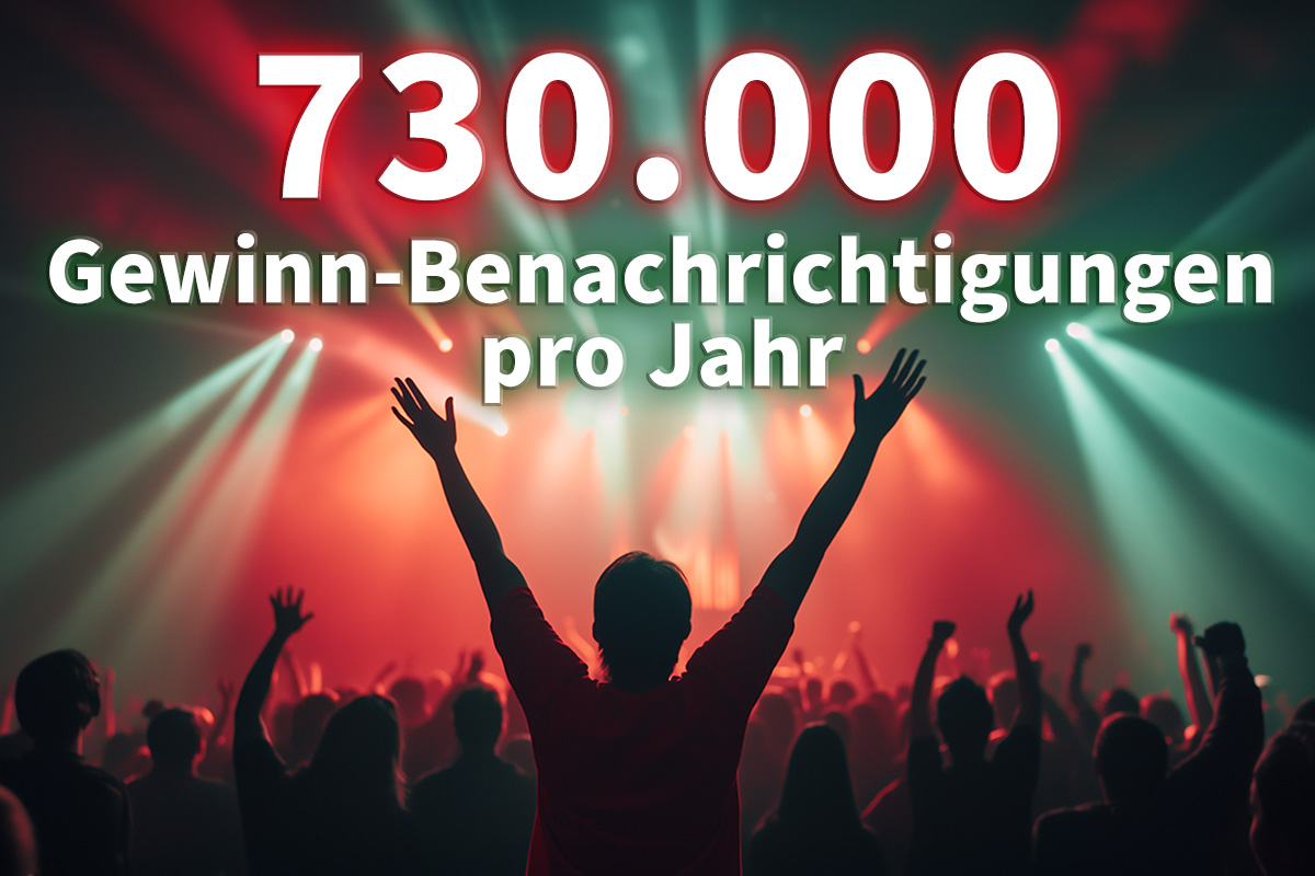 Bühne mit einem Teaser 730.000 Gewinnbenachrichtigungen pro Jahr