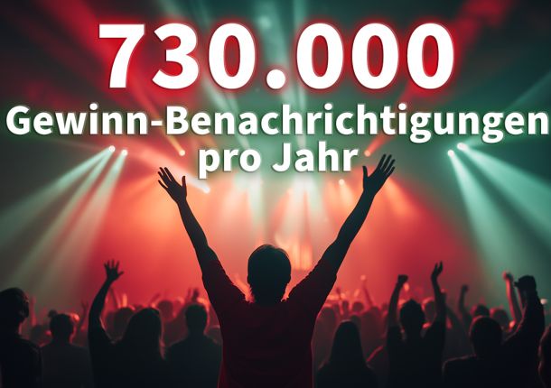 Bühne mit einem Teaser 730.000 Gewinnbenachrichtigungen pro Jahr
